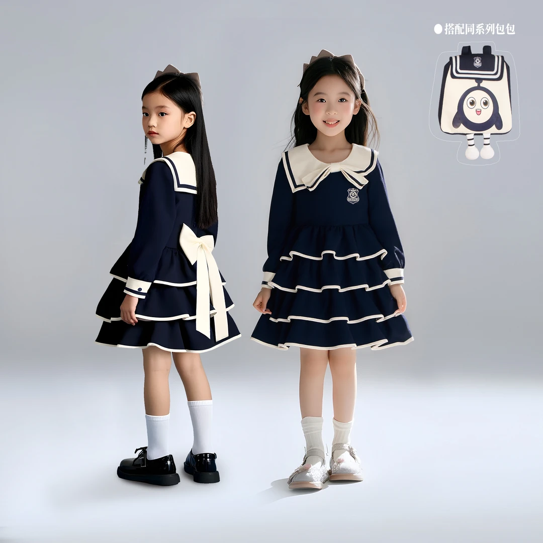 儿童秋新款女童公主裙童装2025洋气学院风淑女长袖连衣裙D3S6-929