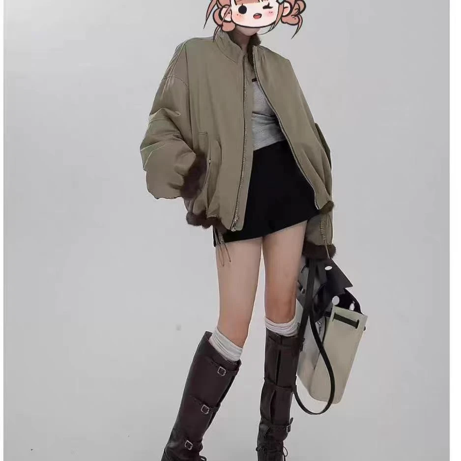 2025新款双面穿兔皮毛一体派克服女款爆款短款网红9089时尚百搭休