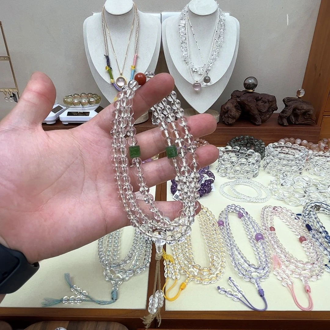 未镶嵌颈饰水晶纯天然白水晶精工卡7m108颗念珠