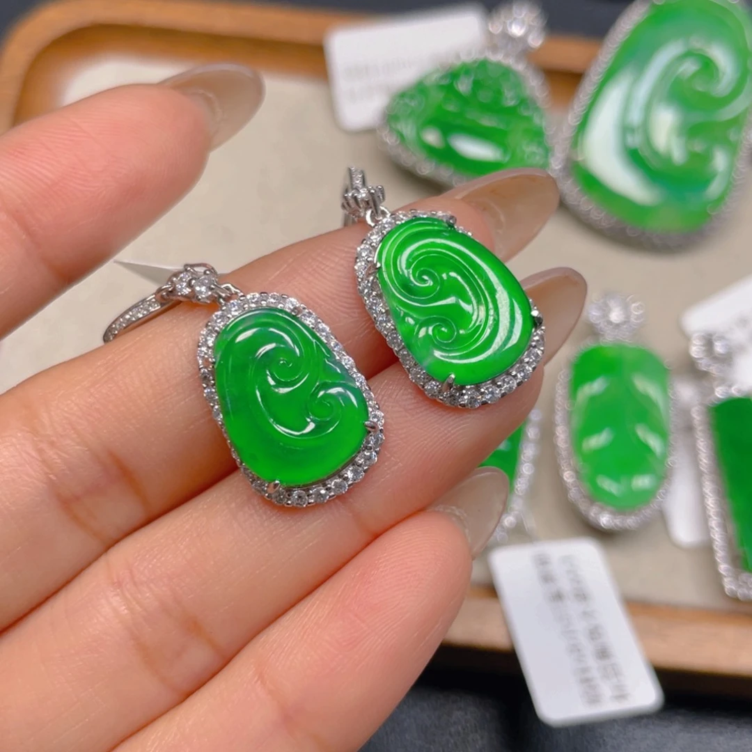 吊坠(不含链)银S925镶嵌翡翠