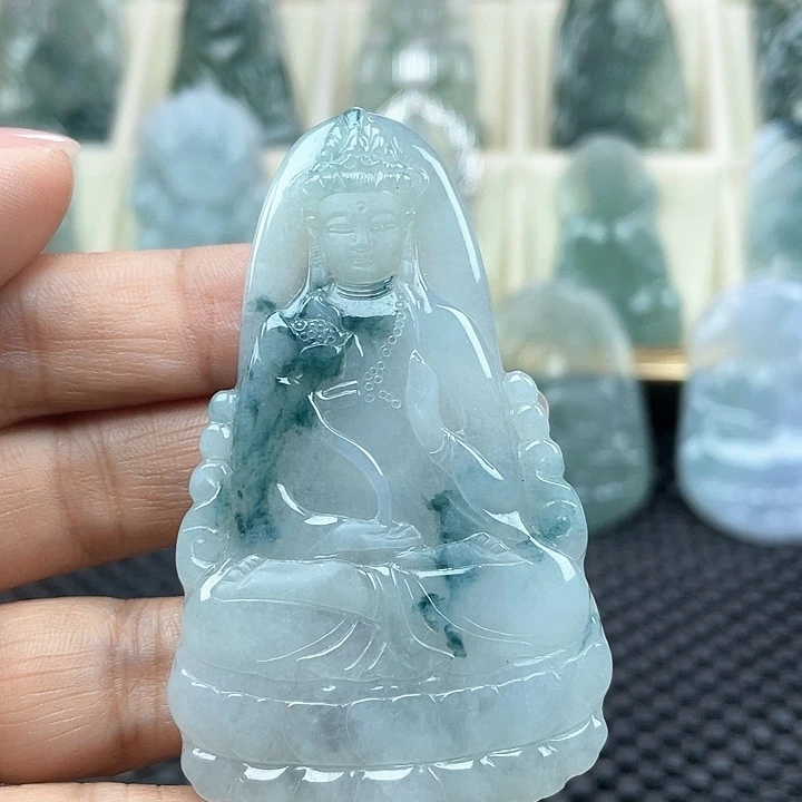 颈饰未镶嵌翡翠依***雪天然缅甸翡翠A货素衣观音