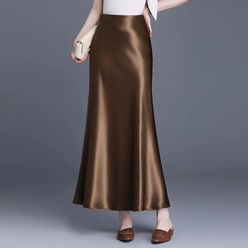 醋酸缎面鱼尾裙半身裙女2025春季新款高腰显瘦中长款直筒包臀长裙