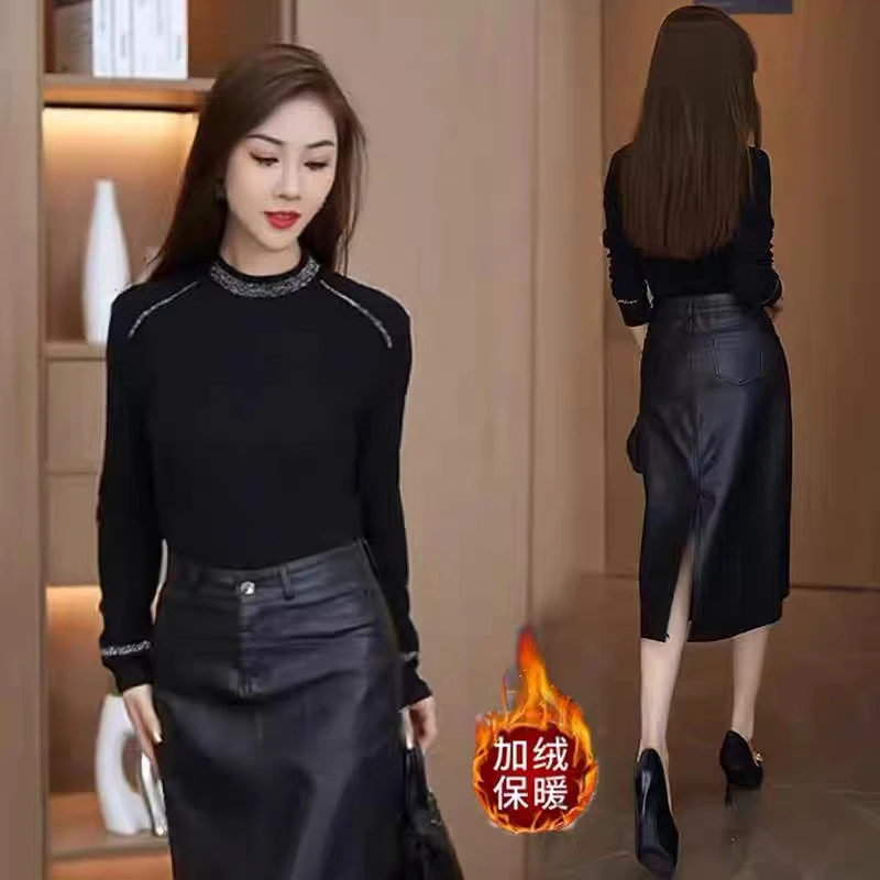 加薄绒百搭打底衫女秋冬新款时尚洋气质感高级感烫钻保暖内搭上衣