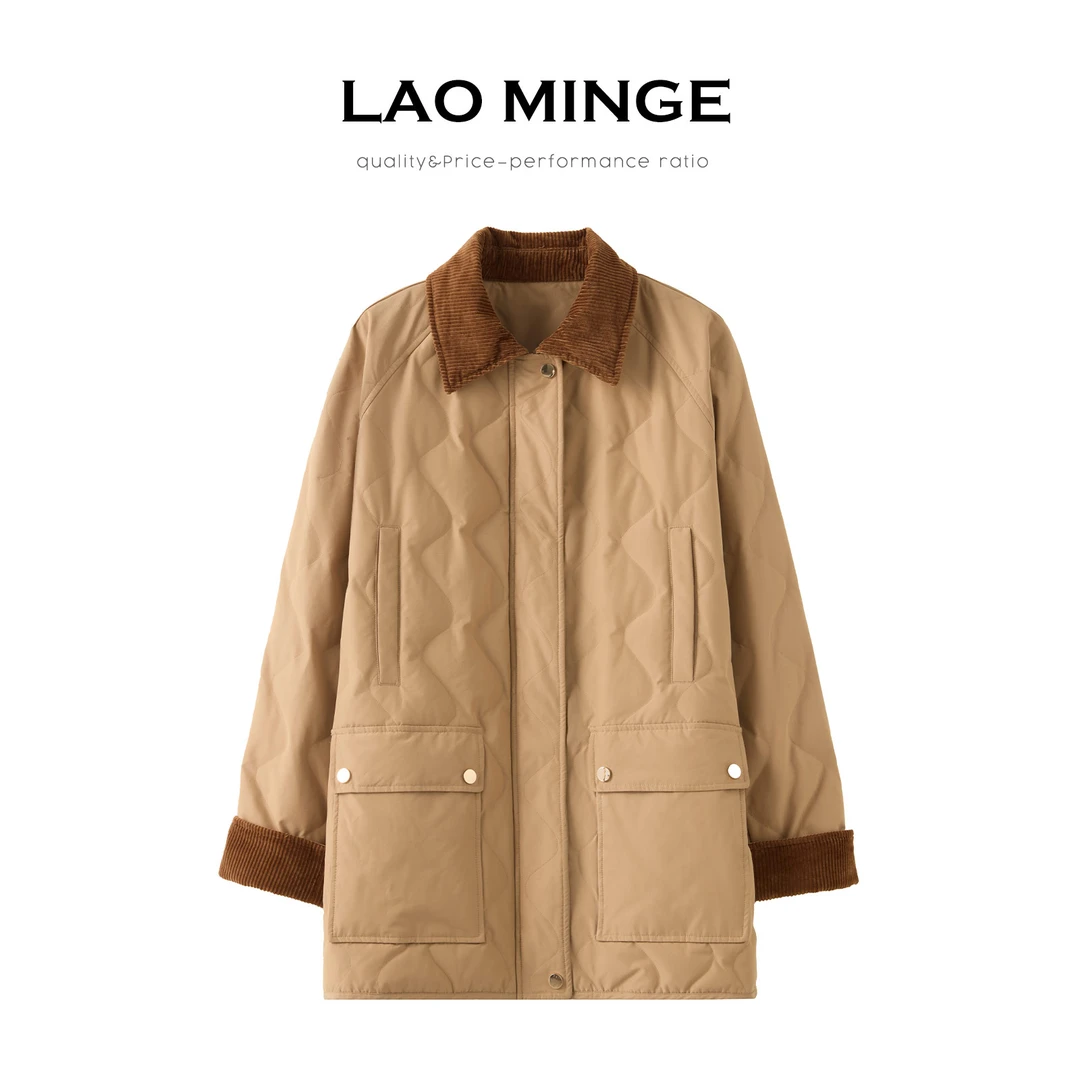 老敏哥95白鹅绒工装风秋冬新款翻领菱格羽绒服外套女XLYP1615