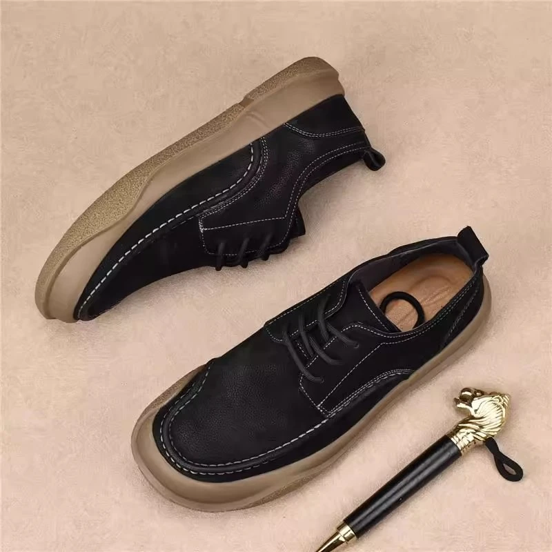 EAEOVNI2025新款手工男鞋新款复古圆头百搭时尚平跟软底休闲单鞋