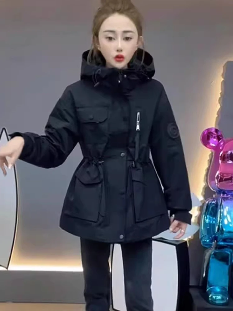 欧货冲锋衣外套女秋冬新款中长款工装棉服休闲收腰显瘦夹棉风衣潮