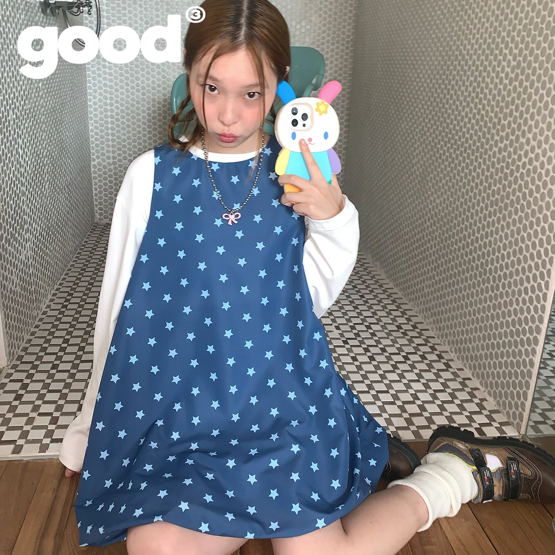 美好商店MeihaoStore糖分超标「星」满印星星蓝色无袖连衣裙