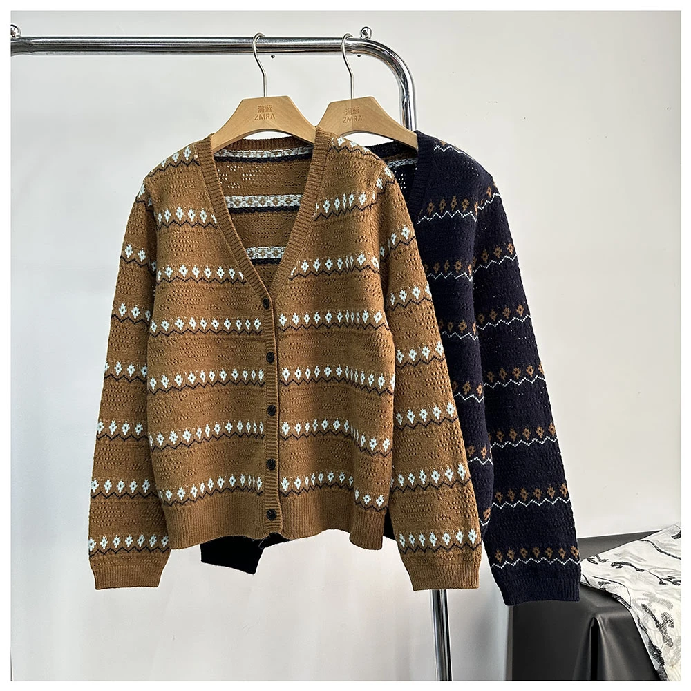 M059  秋季新款女士休闲针织羊毛开衫外套女