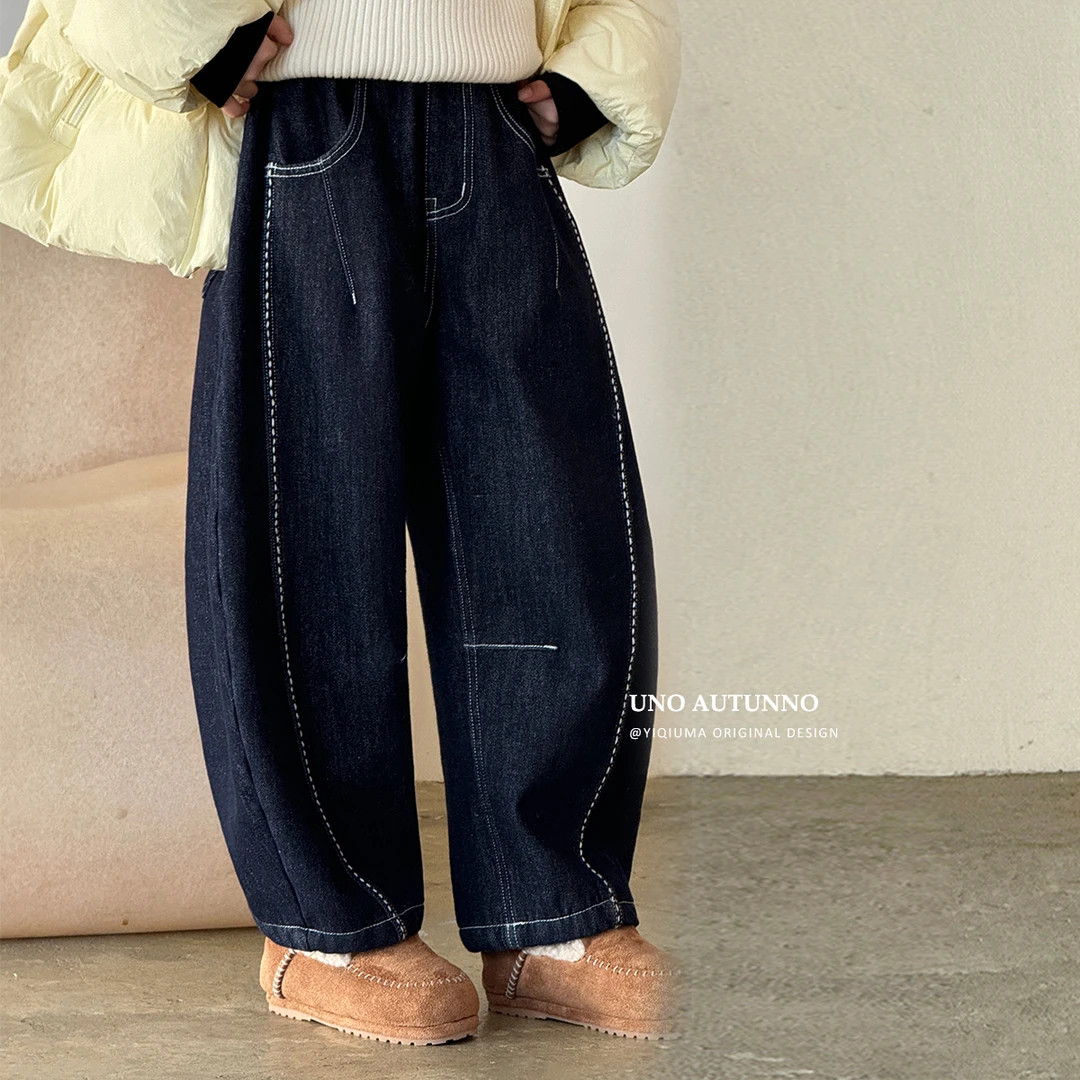 「UNO AUTUNNO」【香蕉牛仔】复合牛仔女中大童冬季加绒香蕉裤GD2470