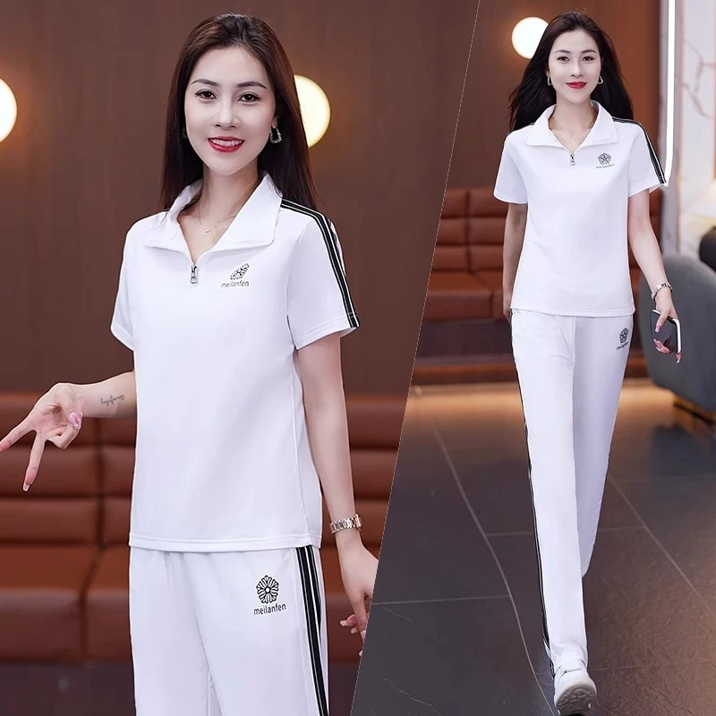 休闲运动服套装女2025夏季新款洋气显瘦短袖直筒裤时尚减龄两件套