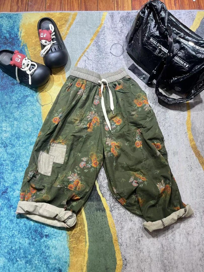 潮牌原创欧货碎花休闲裤6701