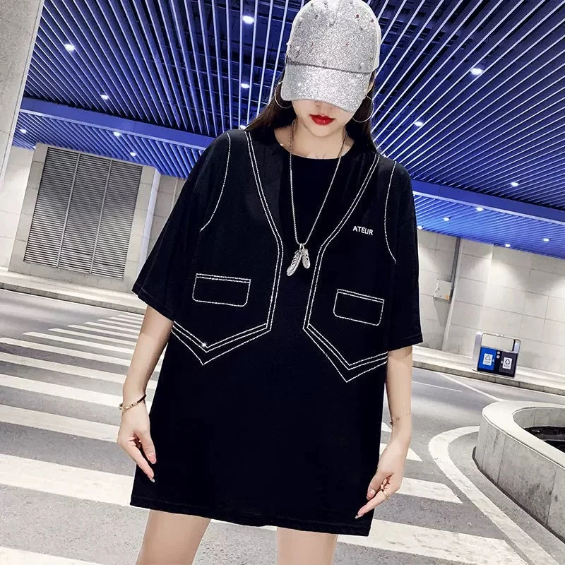 品牌  时尚潮流休闲百搭重工烫钻短袖（001-100)