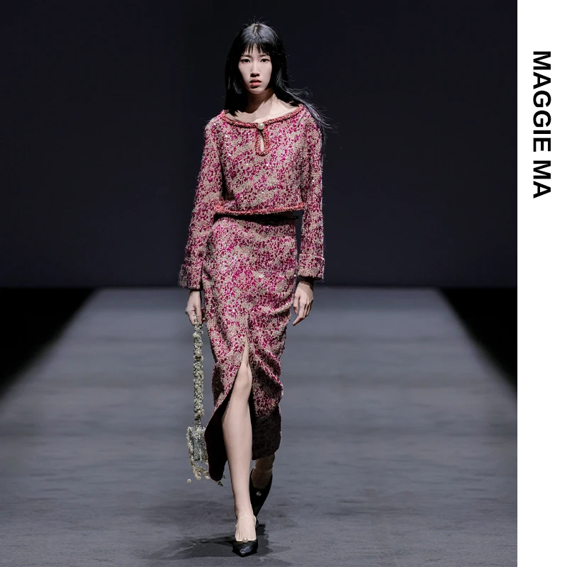MAGGIEMA设计师女装开春穿搭一整套粉色名媛小香风套装733S/734B