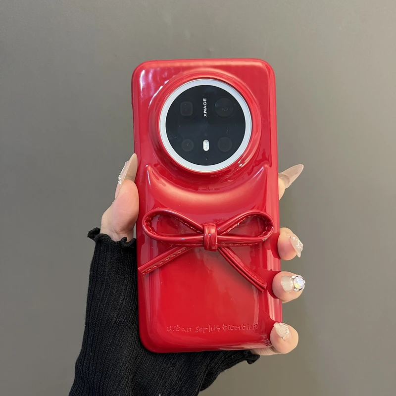 酒红蝴蝶结适用华为mate70/60pro+手机壳pura70pro漆皮mate40pro