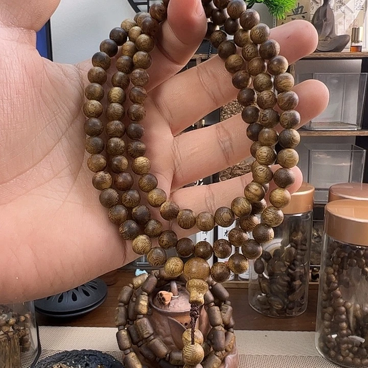 手串沉香7mm金沙叶圆珠多圈17.7g