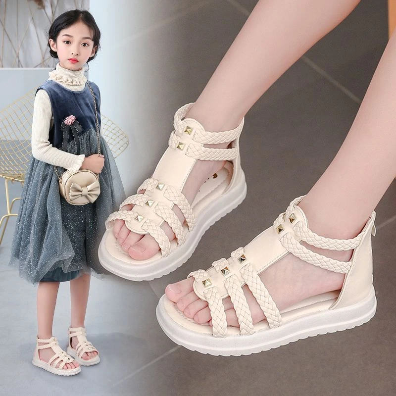 女童凉鞋2025夏季新款儿童小女孩洋气公主鞋软底夏款中大童罗马鞋
