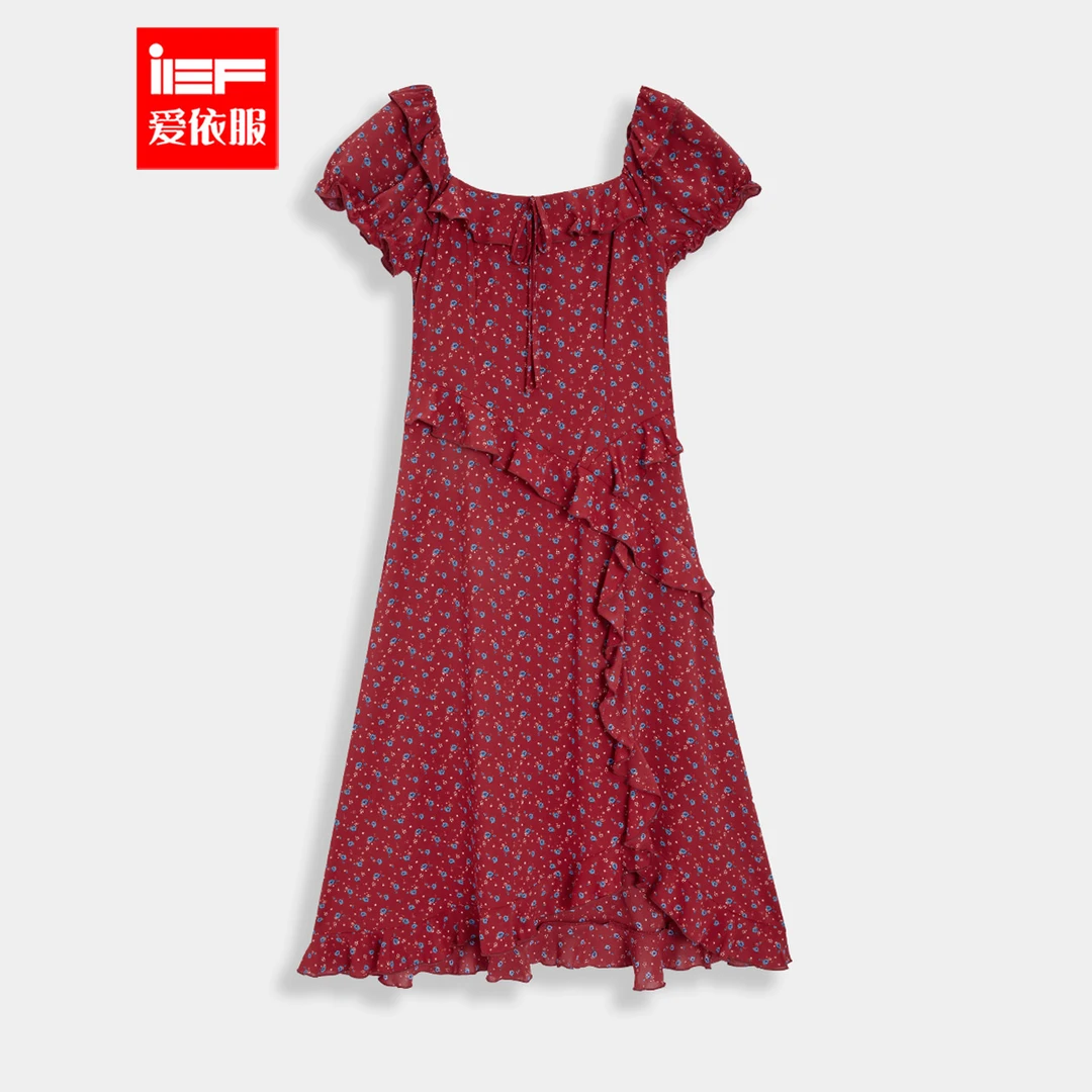 IEF/爱依服裙子2025夏季新款法式茶歇浪漫度假风碎花连衣长裙