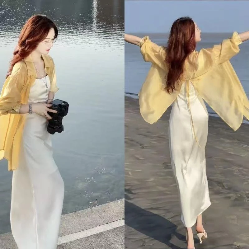 通勤风时尚套装韩版减龄衬衫连衣裙一件套夏季百搭显瘦法式中长款