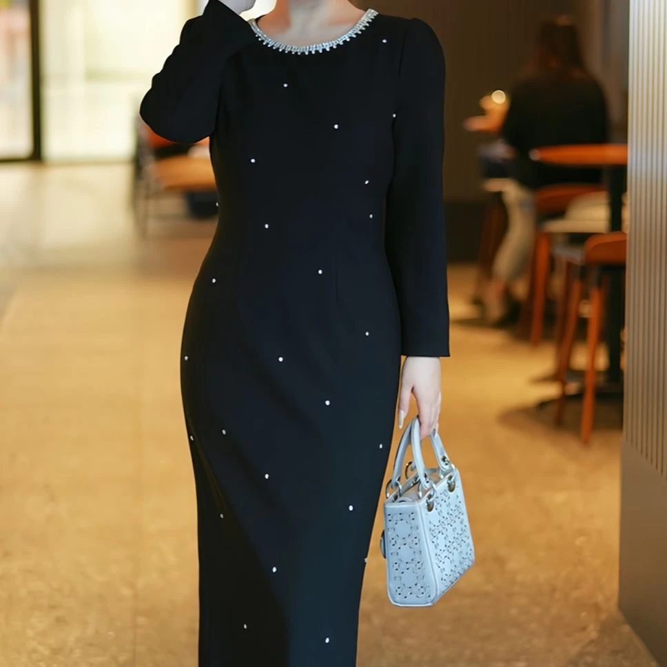 【苹果现货清清】XYD71229/XYD71266赫本圆领贵气钉钻大码连衣裙