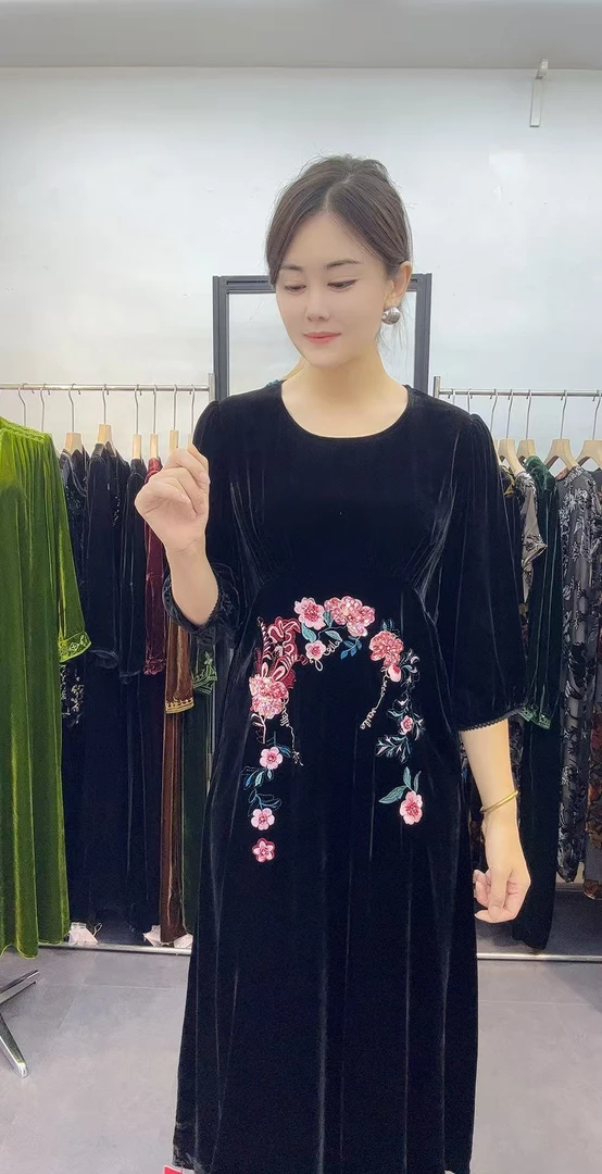 中老年桑蚕丝9661裙子遮肉百搭妈妈款