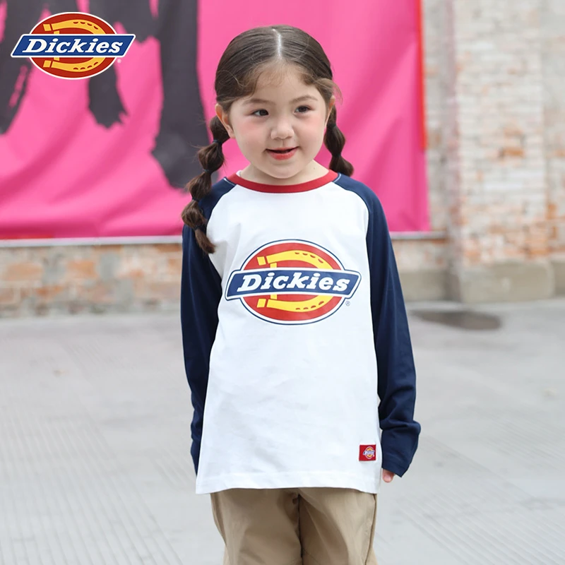 Dickies童装儿童2025年春秋纯棉长袖T恤透气亲肤儿童宽松长袖防蚊