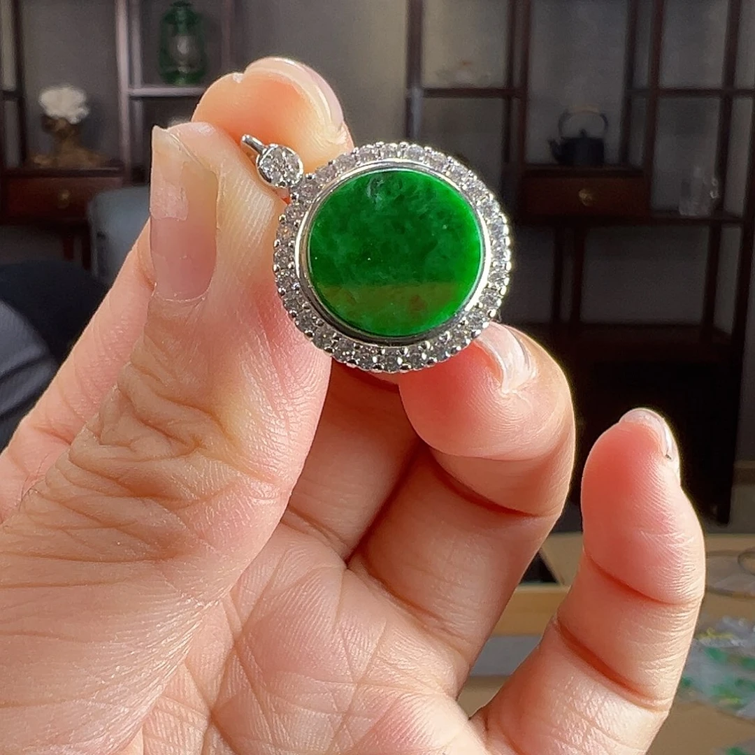 翡翠银S925镶嵌颈饰吊坠40