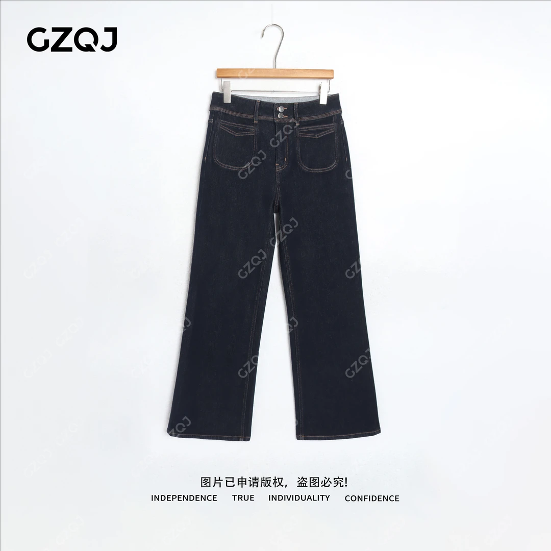 老琴私服 【腿精神裤】加绒显瘦时尚原牛色直筒牛仔裤女冬季新款69