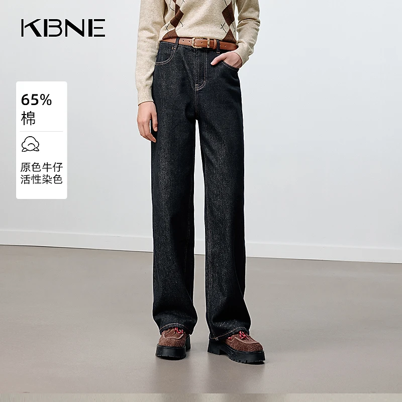 KBNE牛仔裤女款爆款2025新款百搭通勤裤子复古明线保暖原色牛仔裤