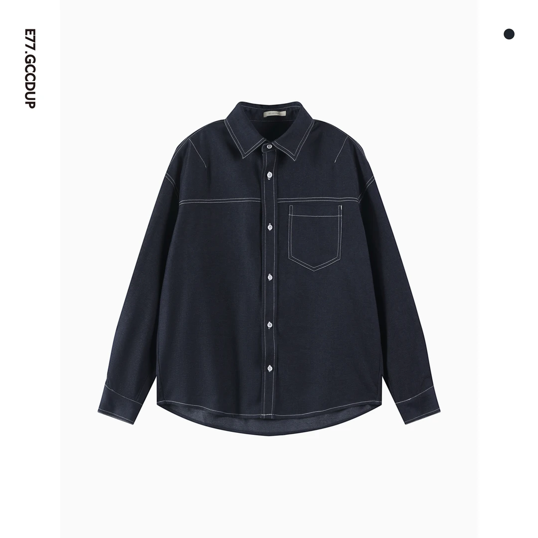 GCCDUPE77『风迹丹宁』 AW阳离子抗皱免烫牛仔衬衫线迹翻领休闲外套
