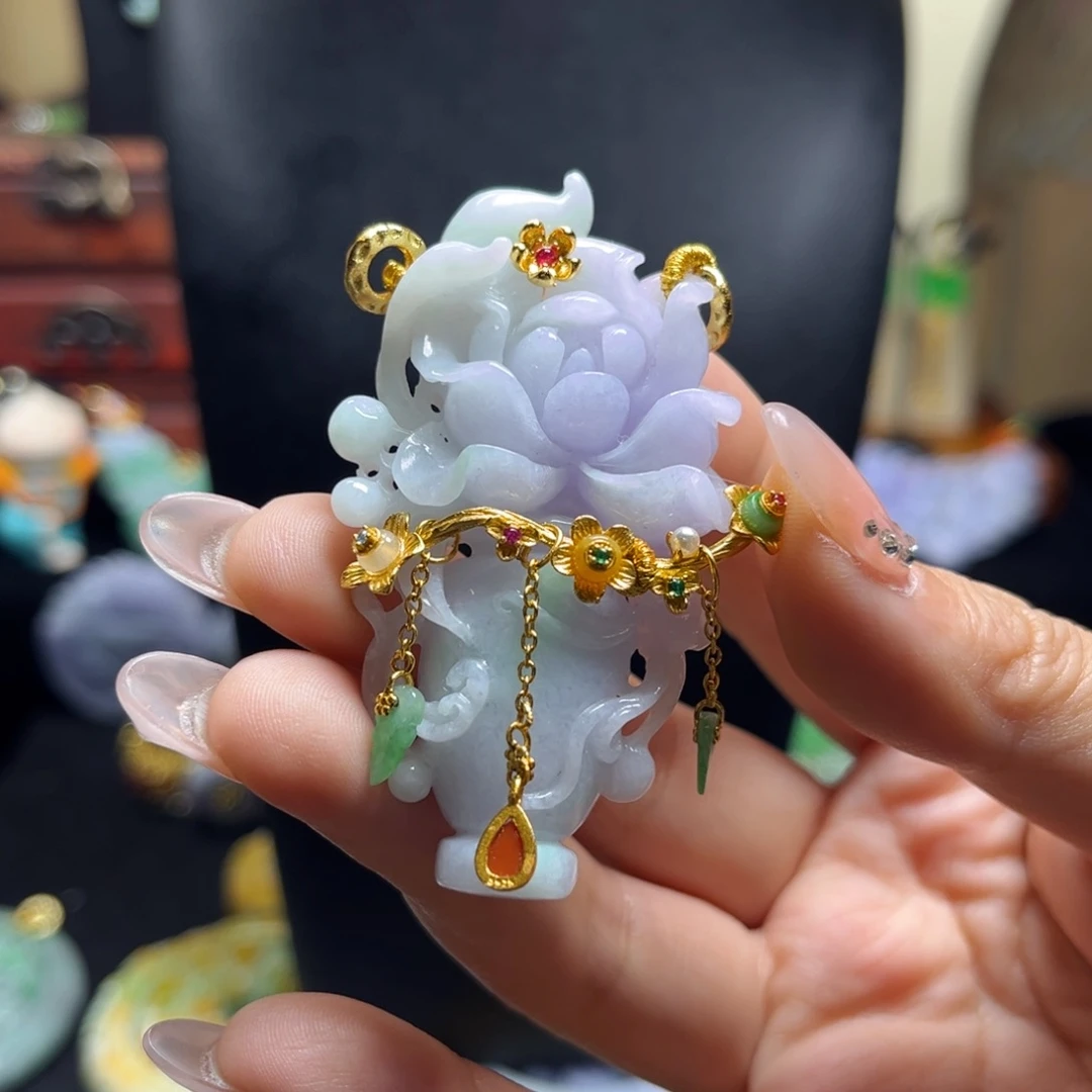 颈饰未镶嵌翡翠冰紫平安花
