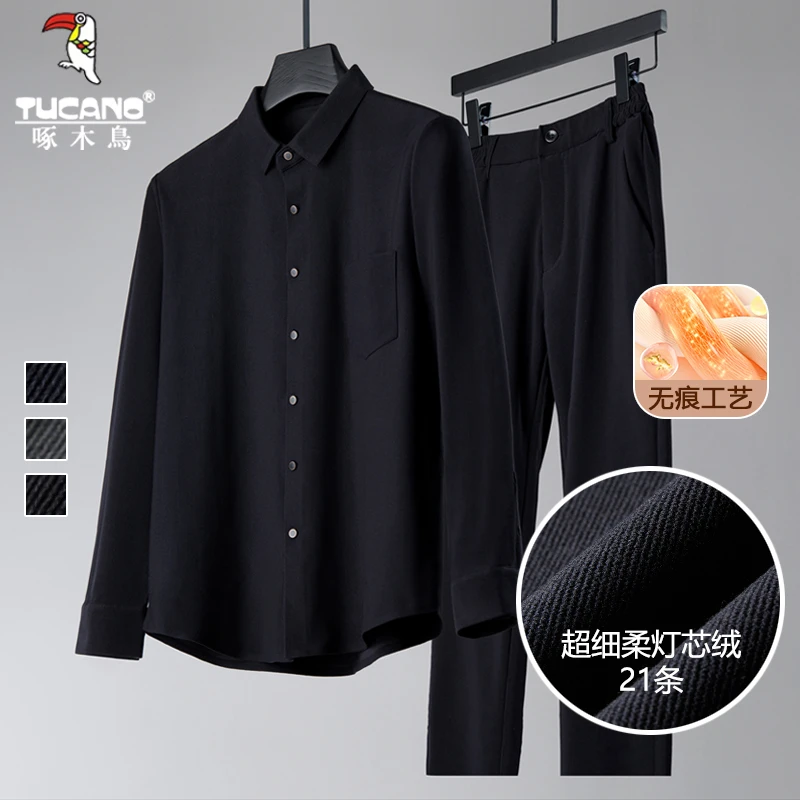 TUCANO/啄木鳥2025年新款爸爸装中老年男士长袖灯芯绒套装春秋款