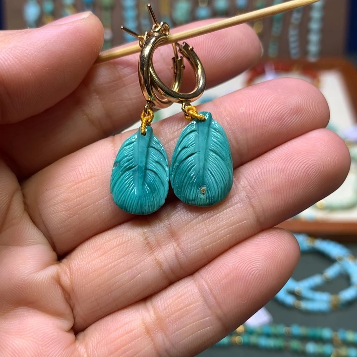 绿松石银S925镀金镶嵌耳圈