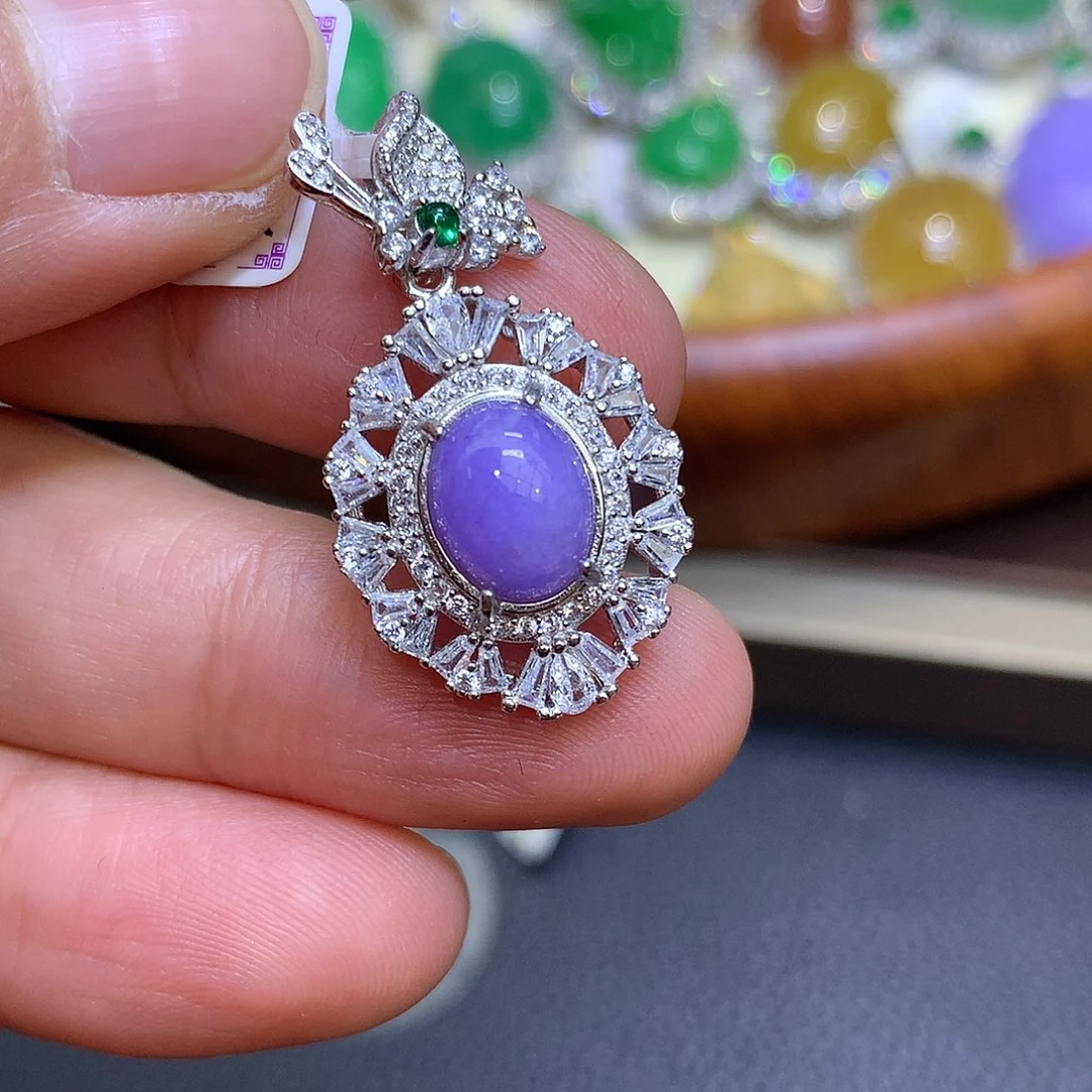 翡翠颈饰银S925镶嵌翡翠吊坠