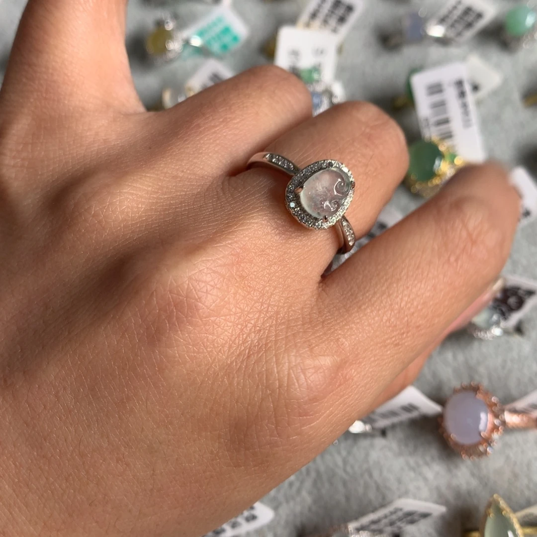 翡翠银S925镶嵌耳饰戒指