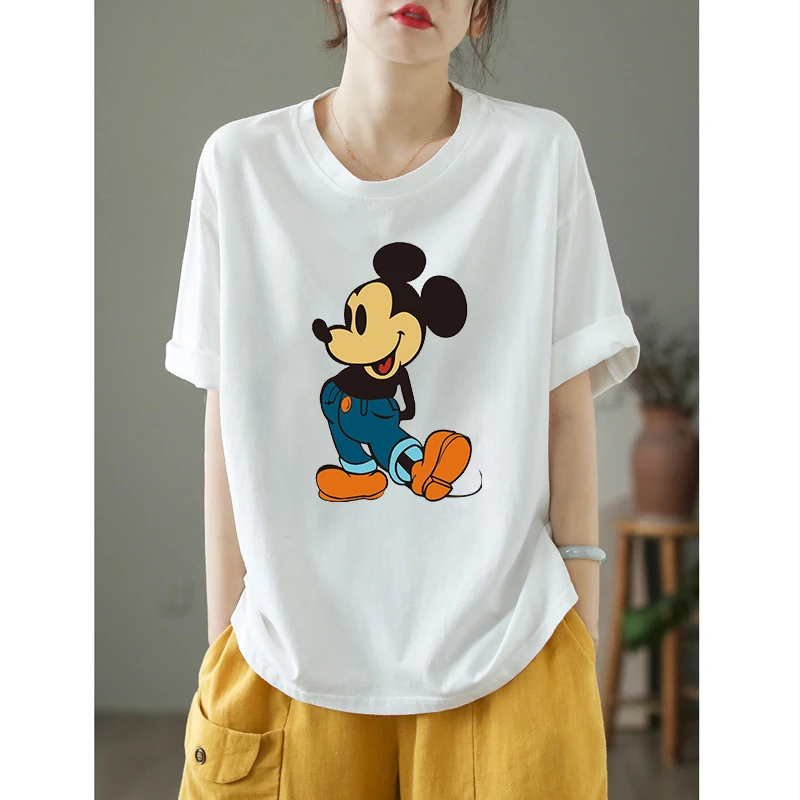 欧货原创夏季新款文艺棉质短袖T恤女宽松卡通印花设计感套头上衣
