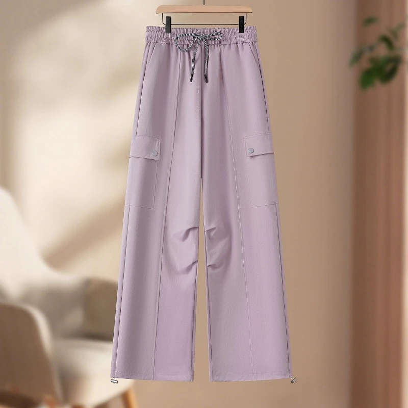 粉色直筒工装裤女2025春秋季新款宽松户外运动休闲多口袋阔腿裤子