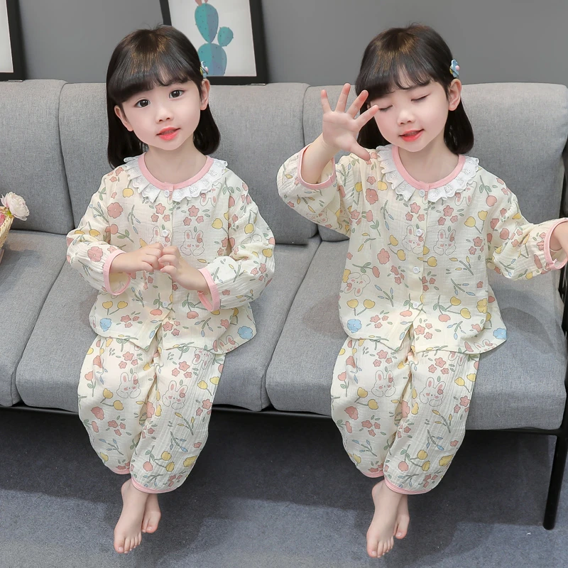 儿童睡衣春秋纯棉女孩套装宝宝长袖秋季洋气小女童家居服开衫套装