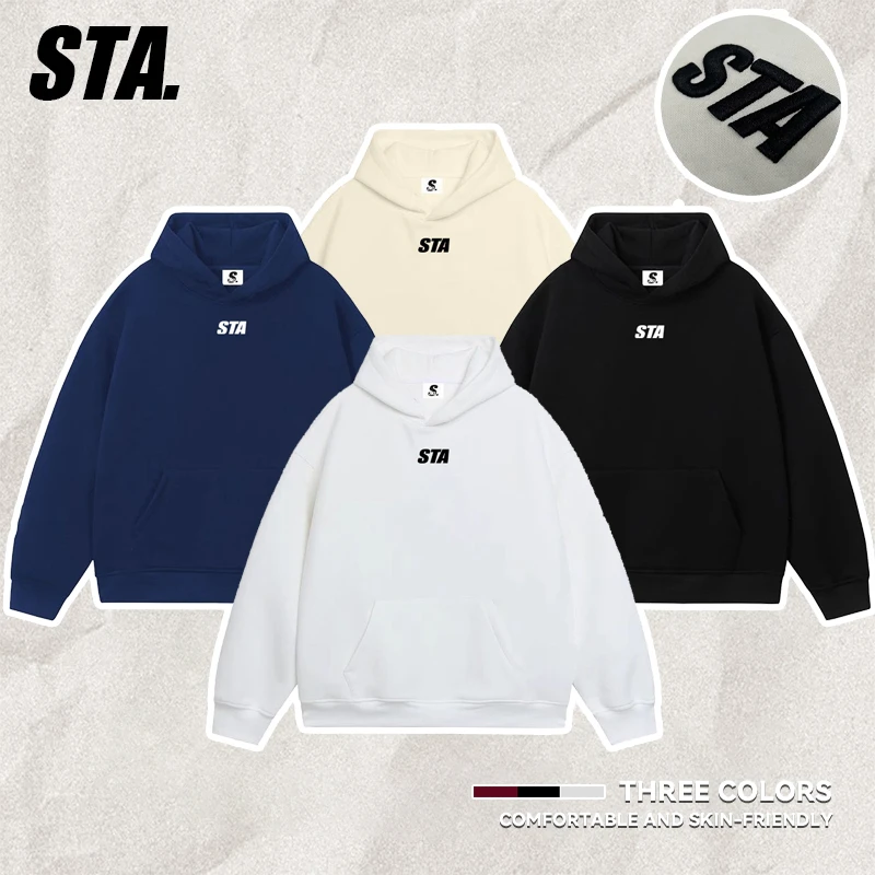 【拍一发二】STA.旗舰店重工贴布刺绣字母帽衫潮牌加绒宽松连帽卫衣