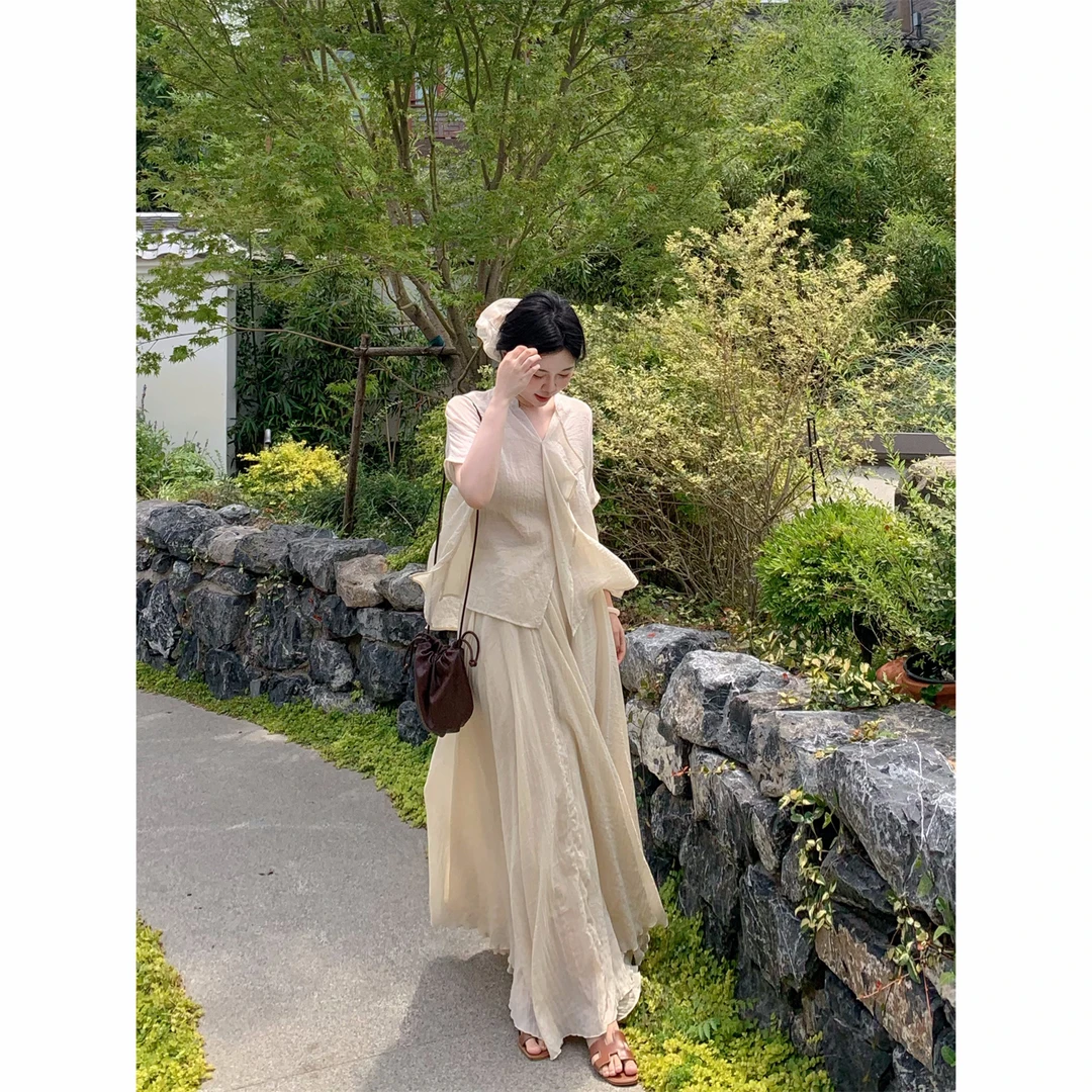 城南边儿 禅意套装 棉麻短袖宽松罩衫+半身裙清透显瘦凉快夏季