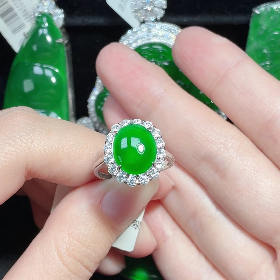 翡翠银S925镶嵌戒指天然A货翡翠
