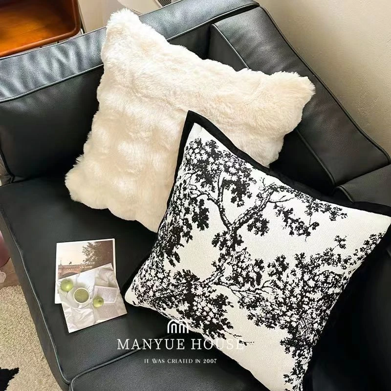 沙发客厅ins枕套法式现代高级靠枕美式复古黑白轻奢抱枕简约护腰