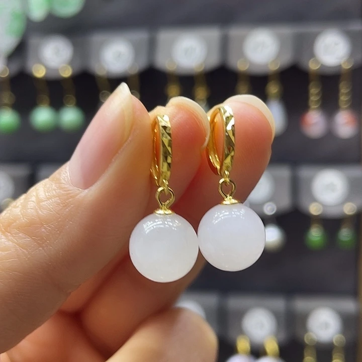 和田玉银S925镀金镶嵌耳饰