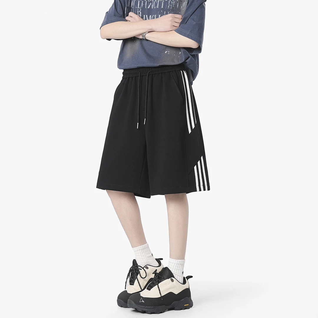 美式撞色三条杠织带运动五分卫裤男春夏季小众设计感休闲百搭短裤