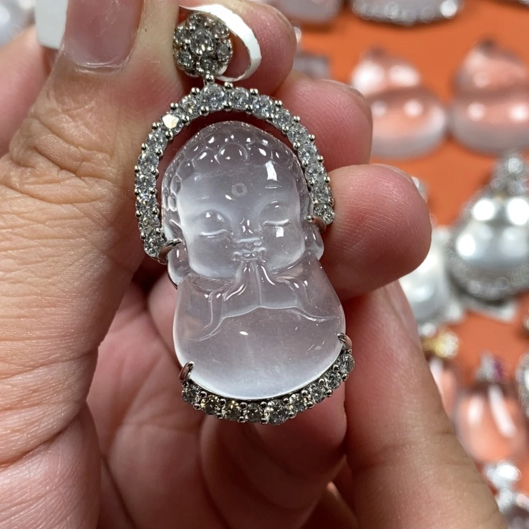 石英质玉银S925镶嵌颈饰宝宝佛