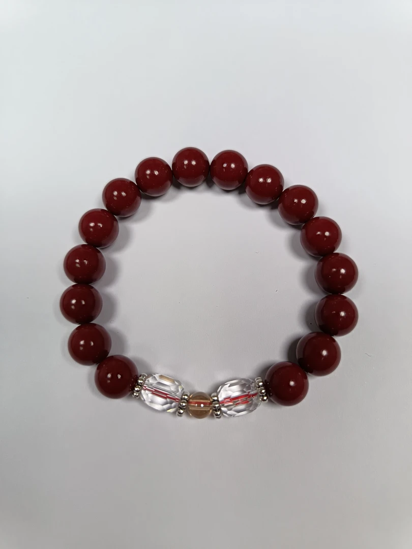 含辰砂工艺品朱砂白晶晶10毫米手串