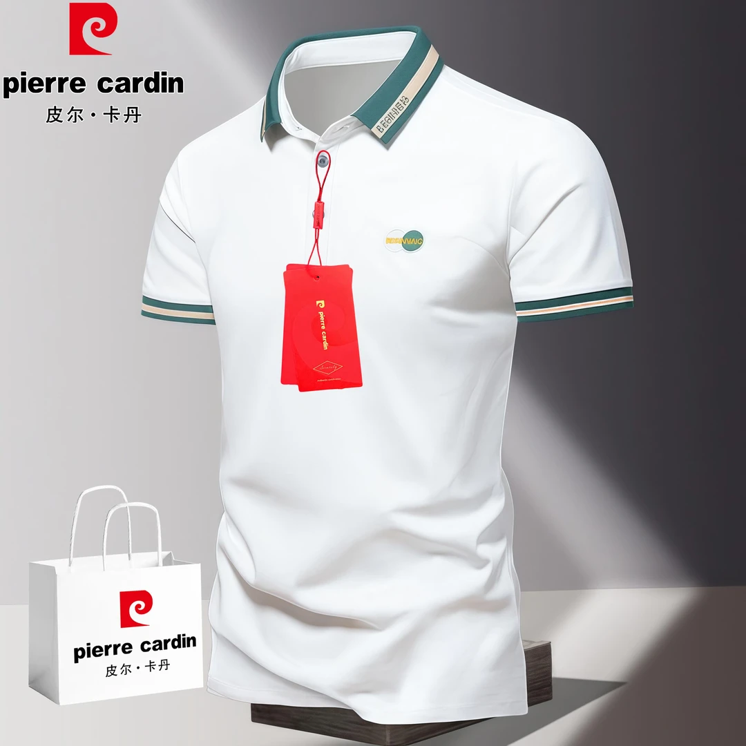 皮尔卡丹夏季短袖t恤男士翻领透气POLO衫简约INS潮流修身百搭半袖