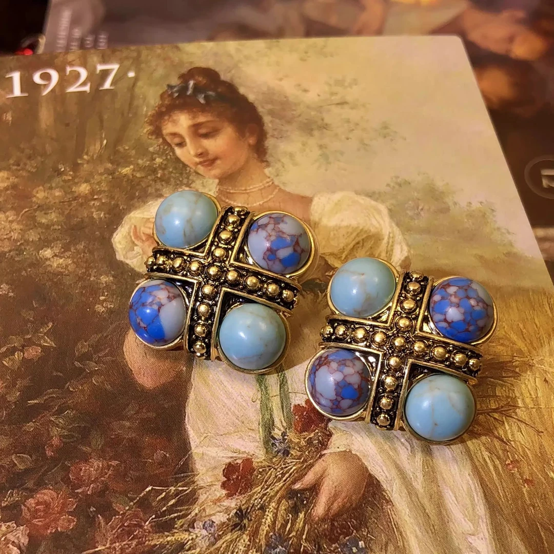 合金耳饰 中古高订海外代工方块耳饰复古时尚简约气质耳钉耳环