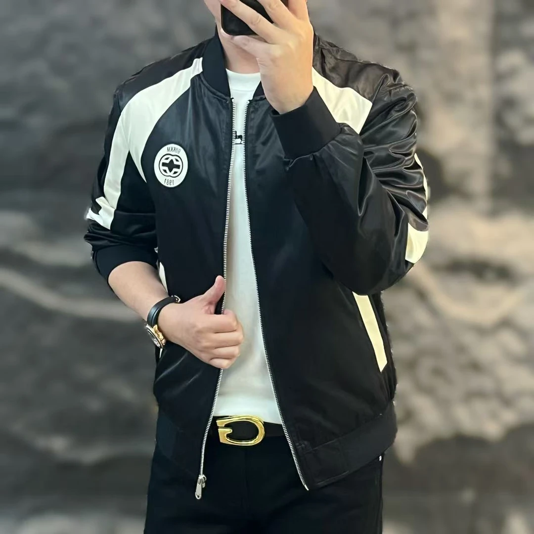新款高端男士潮流百搭个性胸标休闲拼色夹克SJ8229-1