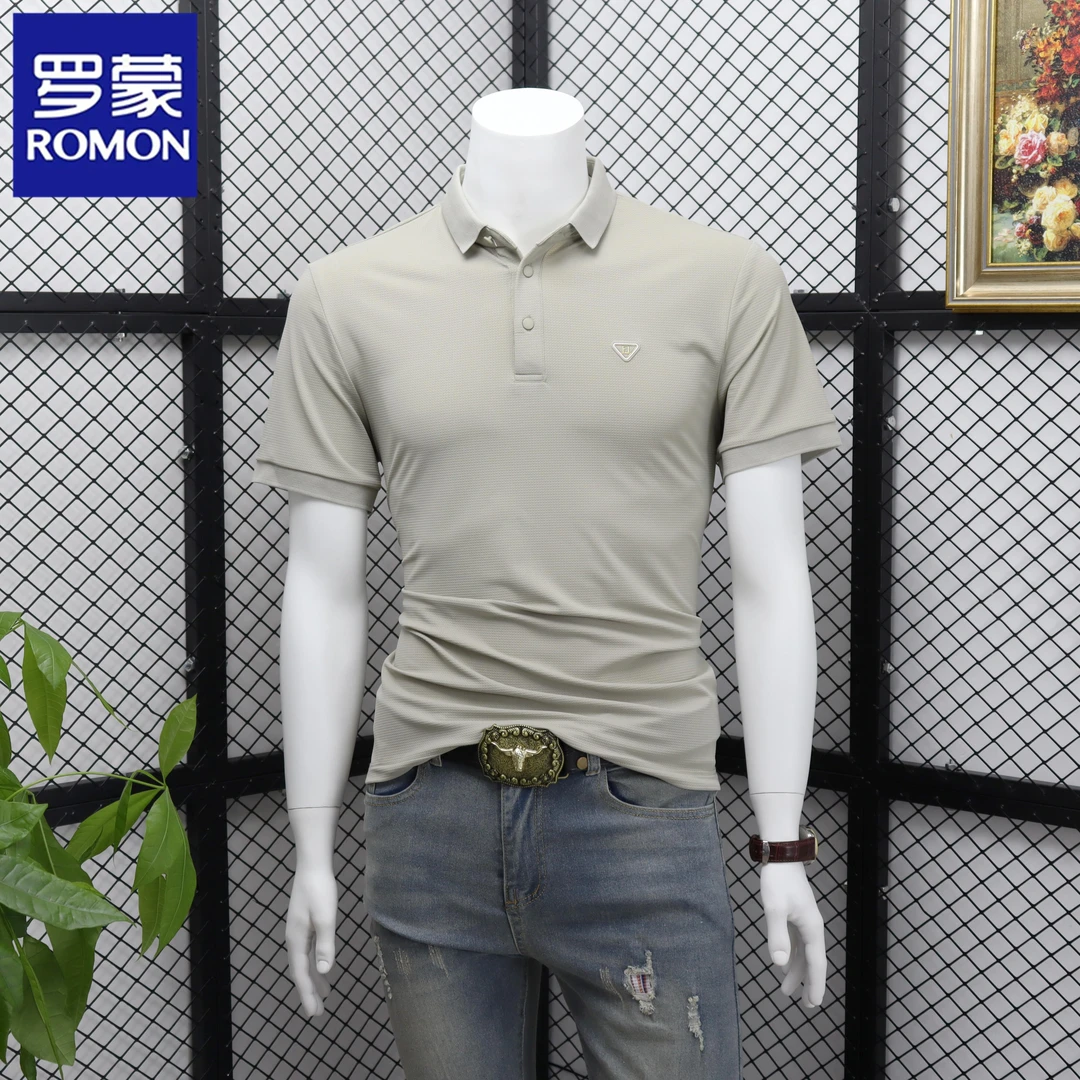 罗蒙夏季新款刺绣POLO衫男短袖t恤清爽冰丝商务休闲半袖高级潮牌T