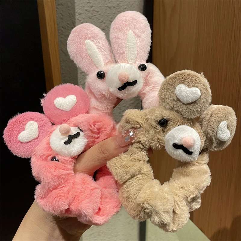 可爱卡通毛茸茸头绳发饰小熊兔子毛绒大肠发圈女扎头发丸子头发圈